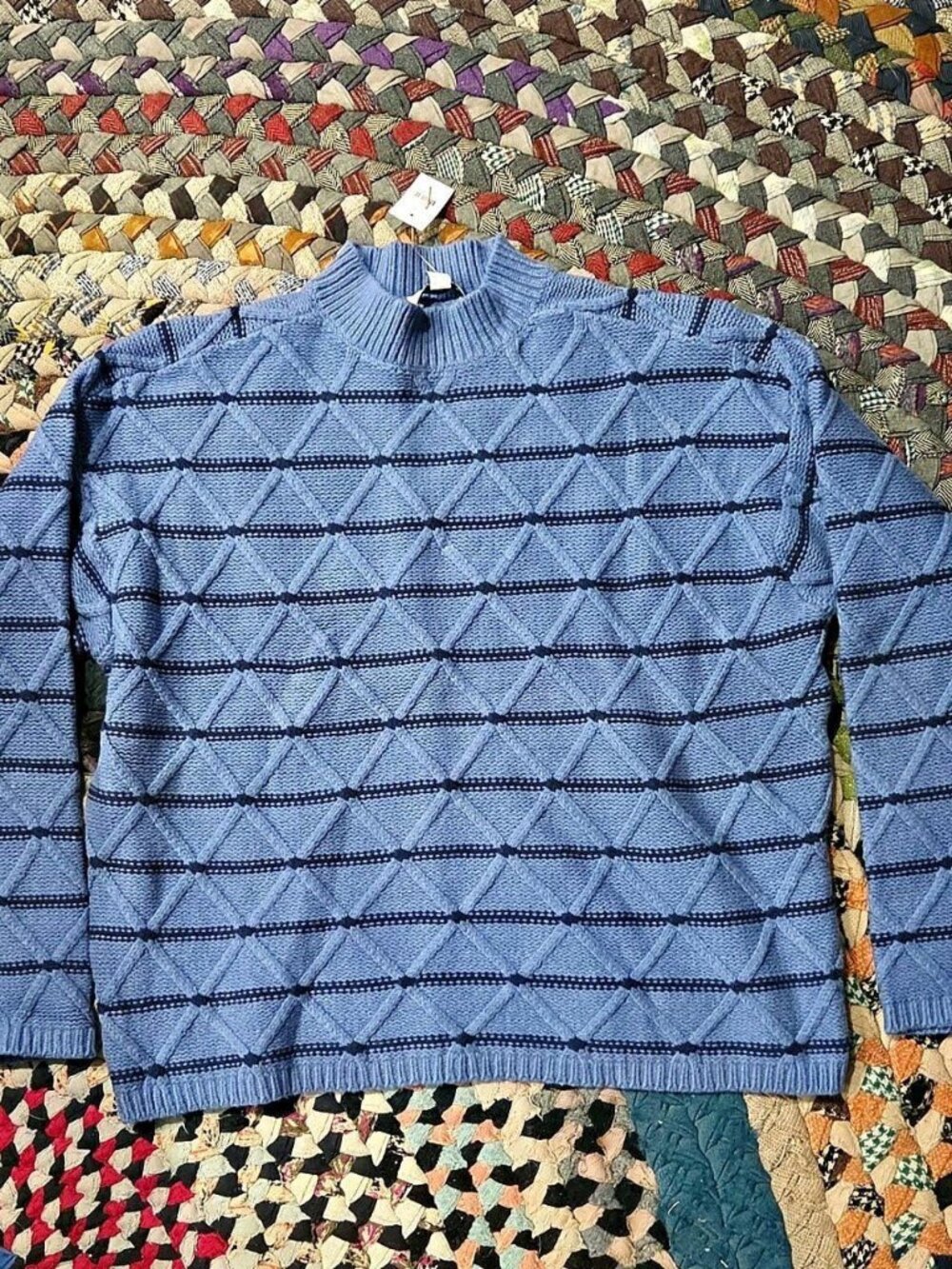 Ann Taylor blue sweater with dark blue horizontal stripes
